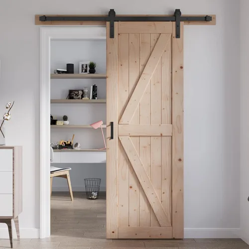 Miniatura 28 de FREDBECK - Puerta de granero de madera de 48 x 84 pulgadas con kit de herrajes para puerta de granero de 8 pies incluido, forma K, panel de abeto