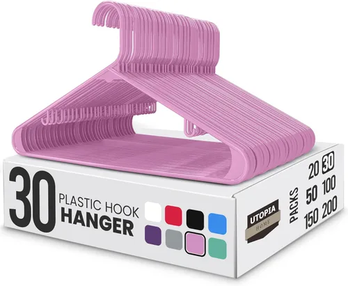 Miniatura 32 de Perchas de plástico Utopia Home estándar para hogar de color negro, perchas tubulares para la ropa, resistentes, finas y elegantes Blanco