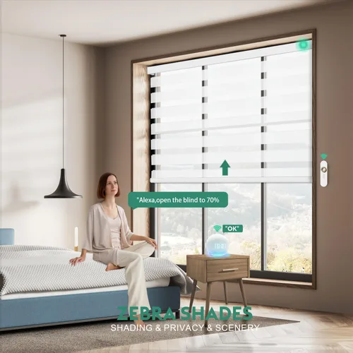 Miniatura 2 de Persianas motorizadas de cebra con control remoto, funcionan con HomeKit Alexa, cortinas eléctricas automáticas para ventanas, 60% opacas, filtro