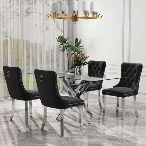Miniatura 93 de Juego de comedor de 3 piezas con superficie de vidrio transparente, juego de comedor cuadrado minimalista moderno de 36'', juego de mesa de cocina