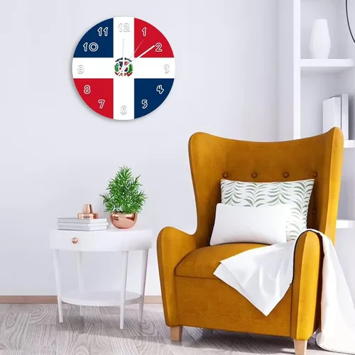 Miniatura 3 de Reloj de pared de República Dominicana – Reloj de pared con bandera de República Dominicana para dormitorio, sala de estar, hogar, oficina, escuela