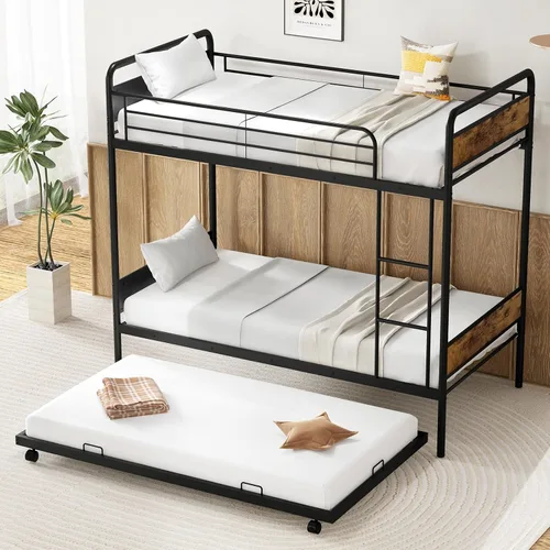 Giantex Litera de metal individual sobre cama individual con nido, literas industriales individuales con escalera y barandillas de longitud