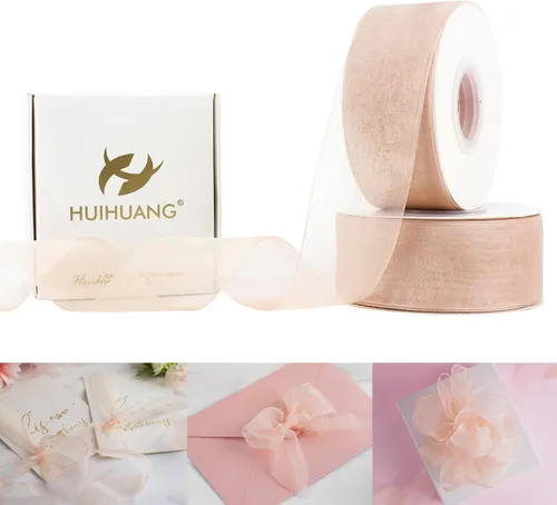 Miniatura 10 de HUIHUANG Cinta transparente de organza azul aguamarina de 1-1/2 pulgadas, cintas de organza transparente turquesa para envoltura de regalo, ramo