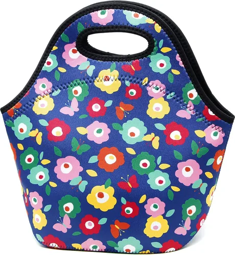 Miniatura 8 de Bolsa de almuerzo de neopreno para mujer, bolsa de almuerzo aislada, lavable, contenedor de almuerzo para el trabajo, picnic, bolsas ligeras de Negro