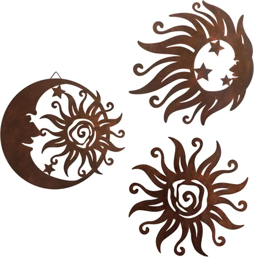 Miniatura 7 de Limygus Adornos de Sol y Luna para Pared para Exteriores, Arte de Pared de Metal Colorido con Sol y Luna y Estrellas Perfecto para Patio, Jardín