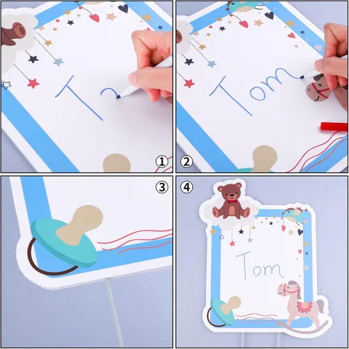 Miniatura 4 de Elcoho 11 carteles azules con estacas con texto en inglés "IT'S A Boy", incluye letras, globo, biberón, letrero para chupete de bebé para decoración