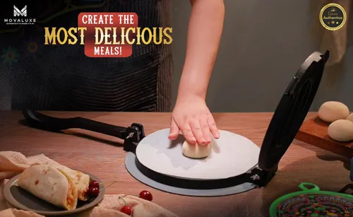 Miniatura 5 de Movaluxe® Prensa de tortilla de hierro fundido de 8 pulgadas GRANDE - Máquina para hacer maíz y harina Roti Prensador de tortillera resistente. Con