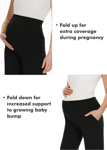 Miniatura 19 de Ecavus Pantalones de maternidad anchos y rectos para mujer, versátiles, cómodos, palazzo, elásticos, con bolsillos