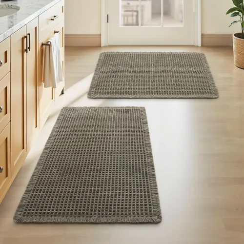 Miniatura 12 de AMOAMI Tapete de baño mejorado con diseño de gofre, súper absorbente, antideslizante, para suelo de baño, lavable a máquina, con borlas, tapetes