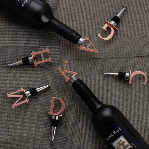Miniatura 9 de Tapones de vino, tapones reutilizables para botellas de vino, chapado en oro rosa, tapón de vino con letra, regalo perfecto para vino, amplio uso