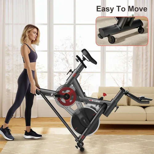 Miniatura 7 de Wenoker Exercise Bike for Home – 350LB Indoor Cycling Bike, Silent Stationary Spin Bike with App Sync, Adjustable Seat, LCD Monitor, Smooth & Quiet