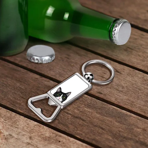 Miniatura 5 de WIRESTER Llavero de metal para abrebotellas, abrebotellas de cerveza, llavero para cocina, bar, restaurante, fácil de llevar, gato negro Bombay