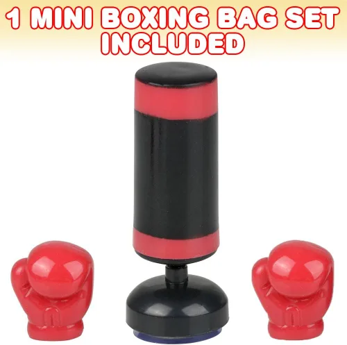 Miniatura 2 de ArtCreativity Juego clásico de saco de boxeo de escritorio para niños y adultos, 2 mini guantes de boxeo, 3 piezas, rojo