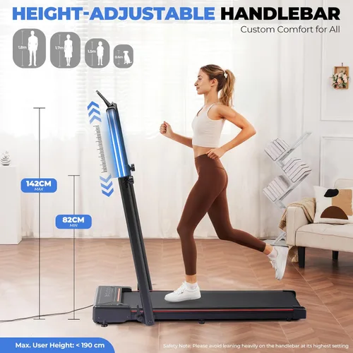 Miniatura 2 de GORISE Walking Pad Treadmill with Adjustable Height Handle Bar, 3HP Quiet Foldable Under Desk Treadmill, Portable Treadmills for Home 350LBS with