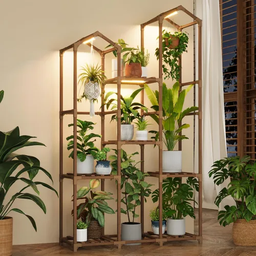 Miniatura 9 de Bamworld Soporte para plantas para interiores y exteriores, estante de esquina para plantas, soporte para 4 macetas, soporte para flores, estante