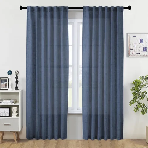 Miniatura 37 de Cortinas de lino 92 pulgadas de largo, juego de 2 paneles con bolsillo para barra, lengüeta trasera, cortinas transparentes para ventanas