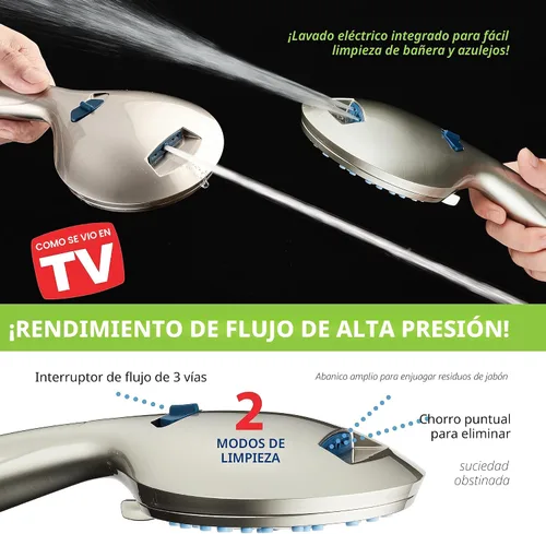 Miniatura 5 de Hotel Spa AquaCare Cabezal de regadera de mano de alta presión de 8 modos, boquillas antiobstrucción, lavado a máquina integrado para limpiar Níquel
