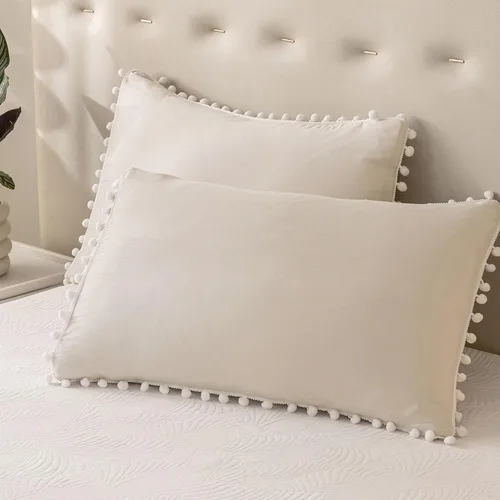 Miniatura 9 de Bedbay Juego de edredón bohemio color beige, edredón con pompones, decoración de habitación estética, bonito juego de ropa de cama con flecos