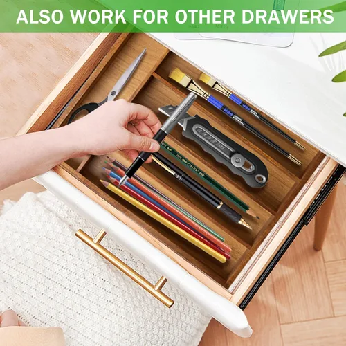 Miniatura 7 de Greenual Organizador de cubiertos de madera de acacia de 10 pulgadas, organizador de utensilios de cocina, bandeja para cajón y cubiertos