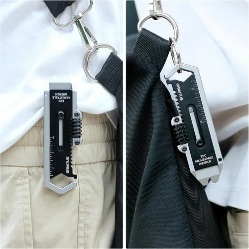 Miniatura 5 de Llavero pequeño multiherramienta con llave ajustable de bolsillo 9 en 1 para tornillos con mini palanca extractor de clavos herramienta calibrador