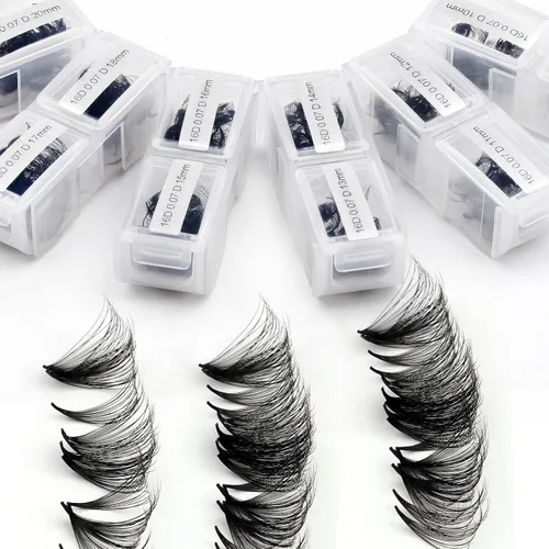 Miniatura 13 de Racimos de pestañas 60D/80D, extensiones de pestañas DIY, pestañas rizadas D, racimos de pestañas esponjosas, longitud mixta 12-16 mm, racimos