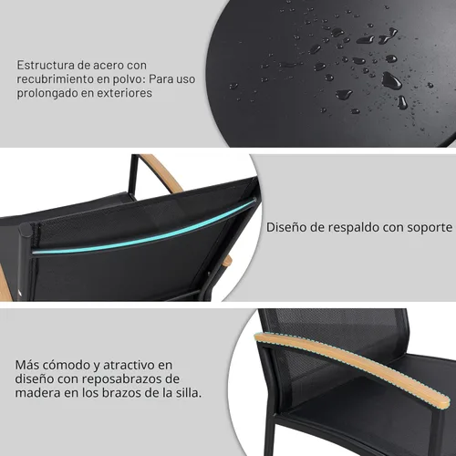 Miniatura 4 de Shintenchi Juego de 3 piezas de bistró de patio, juego de bistró de tela de textileno para exteriores, sillas de porche delantero de tela de Negro
