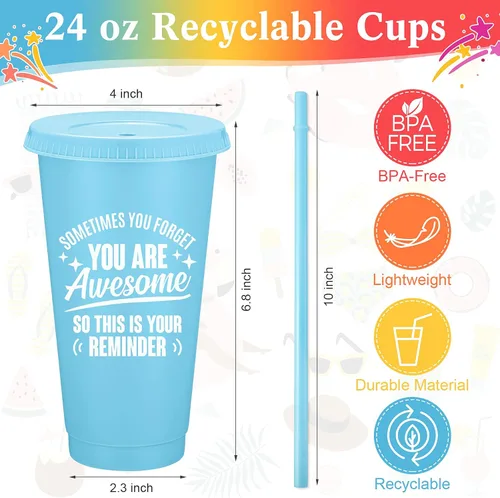 Miniatura 2 de Inbagi Paquete de 24 vasos de plástico de 24 onzas con tapas y pajita, regalo de la semana de la CNA, con texto en inglés "Thank You Are Awome