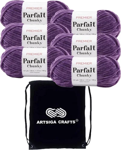 Miniatura 59 de Premier Yarns Parfait Chunky Mushroom 1150-41 (6 madejas - mismo lote de tinte) Peso S Bulky #6 Hilo de poliéster para ganchillo y punto con bolsa