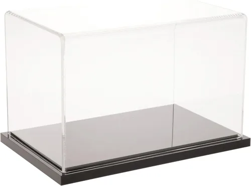Plymor Vitrina de acrílico transparente con base negra, 8 pulgadas de ancho x 5 pulgadas de profundidad x 5 pulgadas de alto