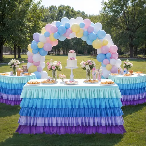 Miniatura 20 de Falda de mesa azul tutú mantel para fiesta bajo el mar decoraciones de Frozen revelación de género cumpleaños elefante baby shower 1.8m (6 pies)