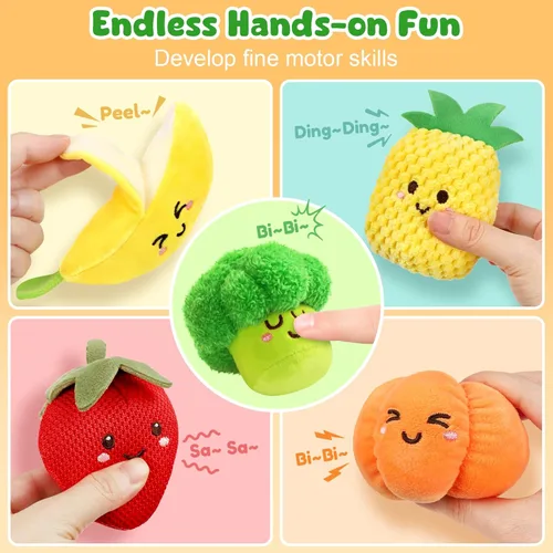 Miniatura 4 de TOHIBEE Juguetes Sensoriales para Bebés - 16 Piezas de Frutas y Verduras de Comida de Juego para Clasificar Colores con Sonajero, Crujido, Juguetes