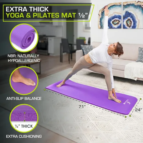 Miniatura 2 de ProsourceFit Extra Thick Yoga and Pilates Mat 1/2” (13mm) or 1" (25mm), 71-inch Long High Density Exercise Mat with Comfort Foam and Carrying Strap