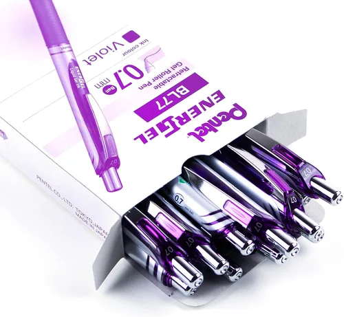 Miniatura 5 de Pentel EnerGel XM BL77 - Bolígrafo retráctil de tinta de gel líquido, 0.028 in, 54% reciclado, color morado, caja de 12 unidades Púrpura