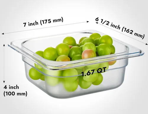 Miniatura 2 de CURTA Paquete de 6 bandejas de comida NSF, tamaño 1/6 de 2 1/2 pulgadas de profundidad, plástico de policarbonato comercial transparente apto
