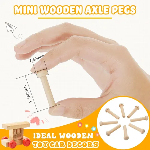 Miniatura 2 de Civaner Paquete de 36 Ruedas de Madera de Juguete para Manualidades Mini Ruedas de Madera para Manualidades con Clavijas de Eje para Manualidades