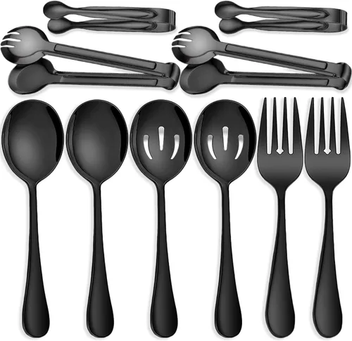 10 utensilios de acero inoxidable para servir, grandes cucharas ranuradas, tenedores de servir, pinzas para servir, pinzas para azúcar, juego de