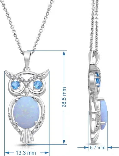 Miniatura 11 de Jewelili Collar con colgante de plata de ley con múltiples piedras preciosas y diamantes, cadena Rolo de 18 pulgadas