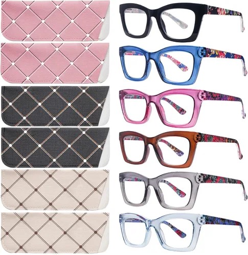 Miniatura 14 de SIGVAN - Paquete de 6 gafas de lectura estilo Oprah con bloqueo de luz azul, montura cuadrada, bisagra de resorte para computadora para mujeres y 3
