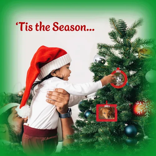 Miniatura 6 de Adornos de foto 2025 para árbol de Navidad, adorno de marco navideño con purpurina brillante, diseño magnético de carga fácil, incluye cinta