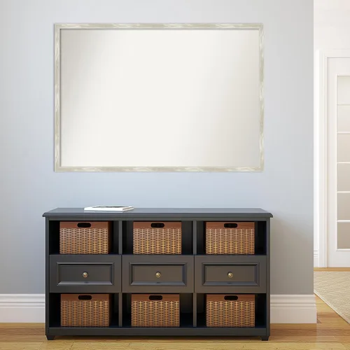 Miniatura 5 de Amanti Art Espejo de baño plateado para sobre fregadero, 34 x 48 pulgadas, espejo de tocador rectangular estrecho metálico agrietado, marco