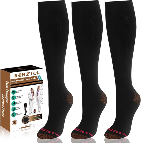 Miniatura 39 de NEWZILL Calcetines de compresión de cobre para mujeres y hombres, de 15-20 mmHg, algodón con control de olores, calcetines de vestir para negocios