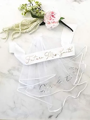 Miniatura 2 de ModParty Silver Bride to Be Veil - Velo corto de tul para despedida de soltera con peine, blanco, plateado