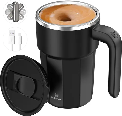 Miniatura 13 de Taza mezcladora eléctrica de 12 onzas, recargable, regalo para los amantes del café y uso en la oficina (negro)