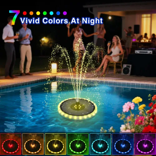 Miniatura 3 de SZMP Fuente solar, fuentes de baño para pájaros de 4 W con batería 4000, luces LED de color, bomba de fuente de agua al aire libre con 7 boquillas