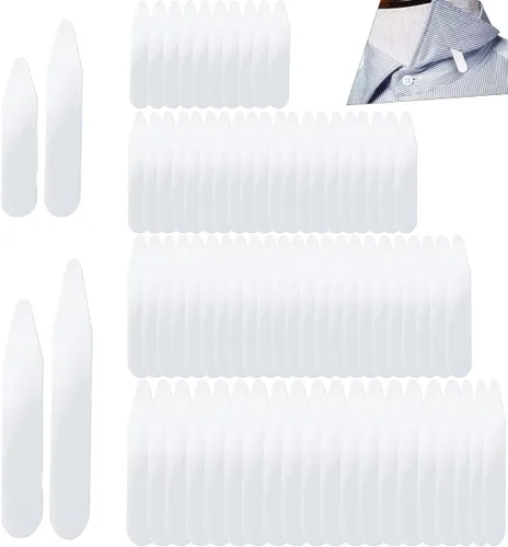 Collar Stays, inserciones de cuello de camisa de vestir, 100 piezas para camisas de vestir para hombres, pestañas invisibles para el cuello, Blanco,