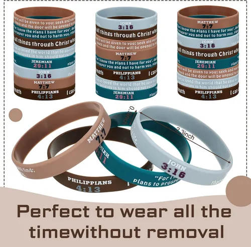 Miniatura 3 de Sinmoe 32 pulseras religiosas de silicona a granel con versículos de la Biblia, Morandi, pulsera de goma cristiana inspiradora para mujeres