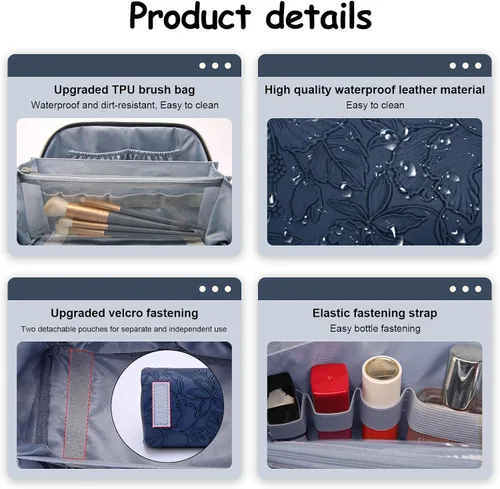 Miniatura 4 de BOYATU Bolsas de maquillaje de viaje Bolsa organizadora de cosméticos: Juego de 3 bolsas de maquillaje de gran capacidad, bolsas de aseo de piel