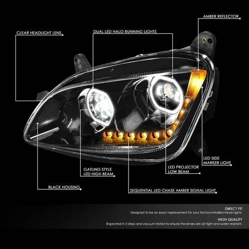 Miniatura 2 de DNA MOTORING HL-HAY-013-BK - Par de anillos de halo LED duales, señales de giro secuenciales, faros delanteros para proyector de haz alto/bajo, Negro