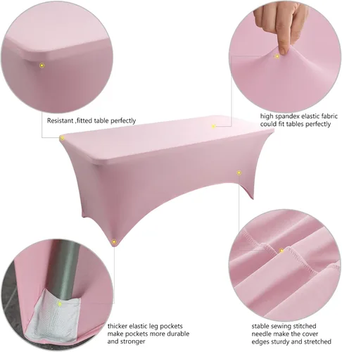Miniatura 4 de Paquete de 2 manteles rectangulares elásticos de 6 pies para cocina, comedor, elástico, resistente a las arrugas, de elastano, lavable, para Rosa