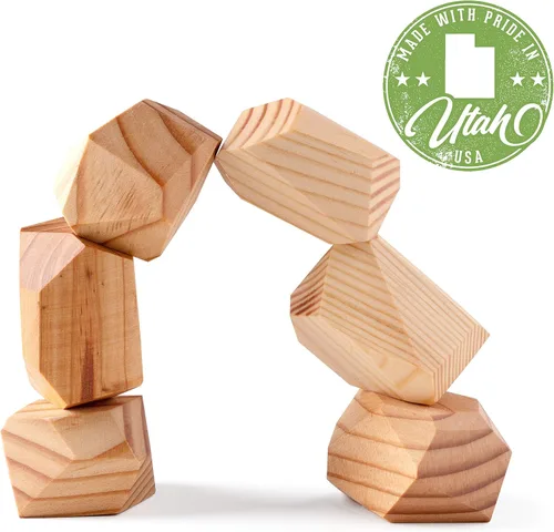Miniatura 4 de Rocas apilables de pino natural, bloques de madera grandes, juego de rompecabezas Montessori, juguetes para niños pequeños para aula, juego